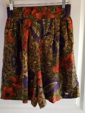 Floral Print Women’s Skirt in Orange, Purple and Gold 100% Silk